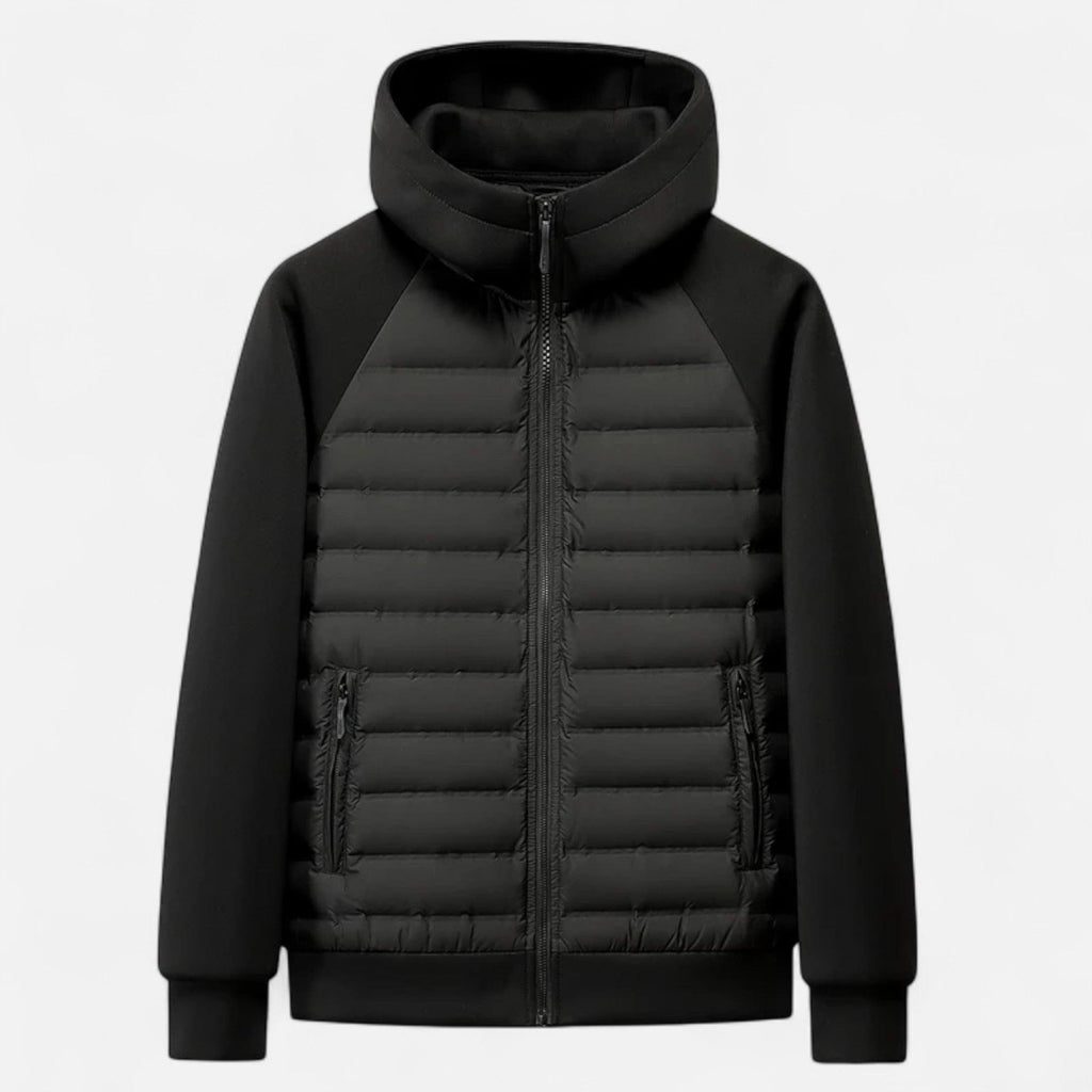 Men's Quilted Down Hooded Jacket for Cold Weather Outdoor Activities