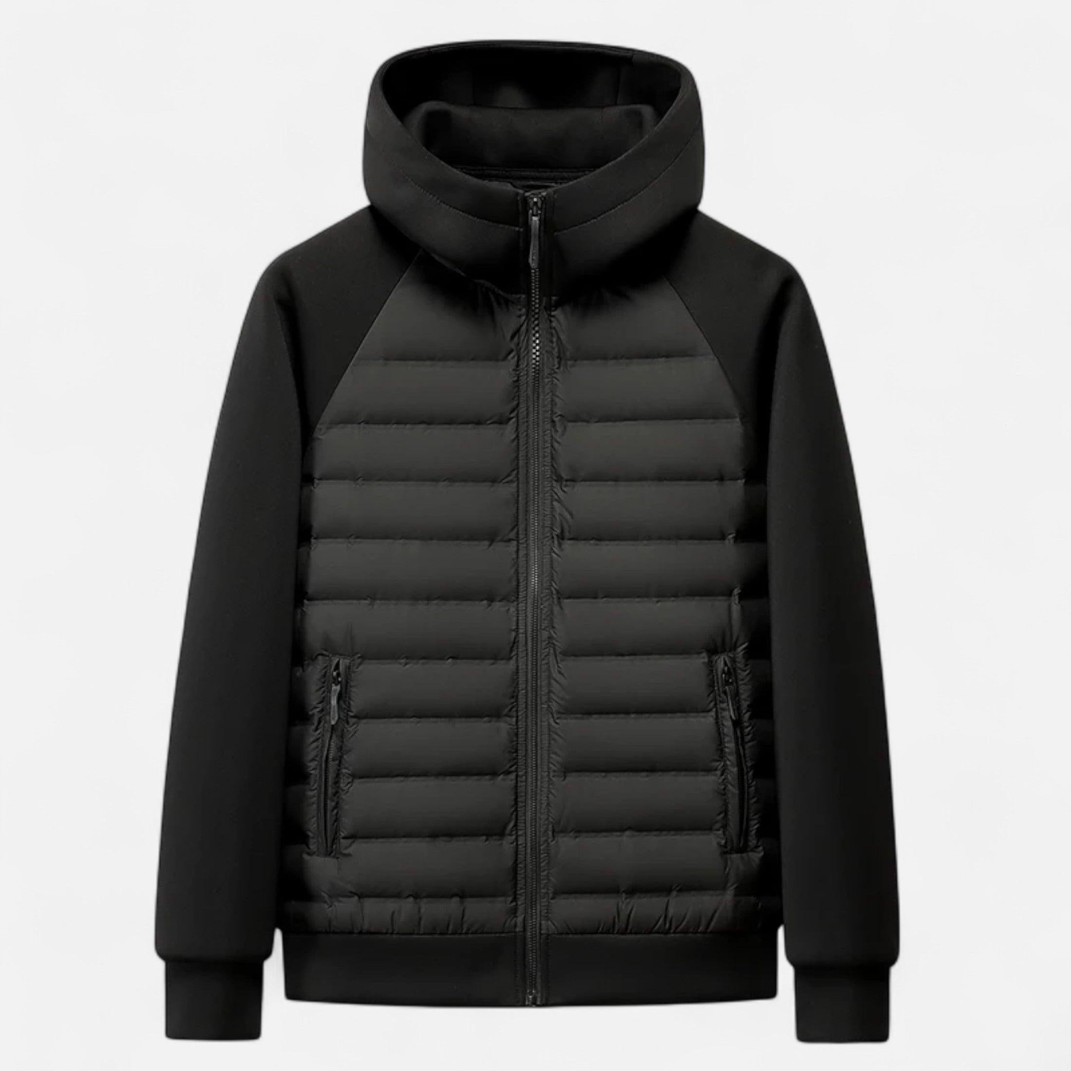 Men's Quilted Down Hooded Jacket for Cold Weather Outdoor Activities