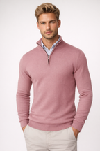 Men's Half Zip Sweater - Soft Knit Fabric - High Neck Design - Casual Layering for Cool Weather