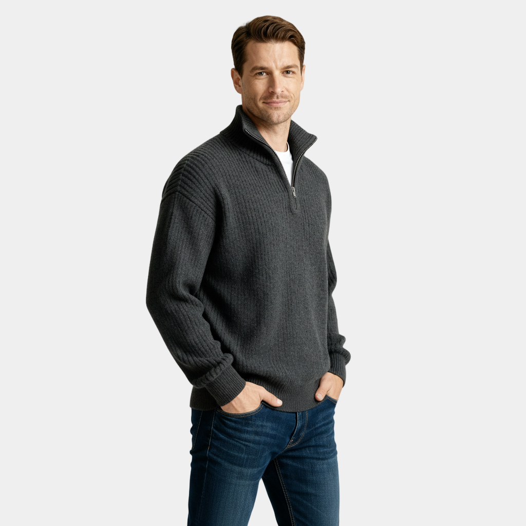 Men's Half-Zip Knitted Sweater in Soft Fabric for Casual Layering and Everyday Use