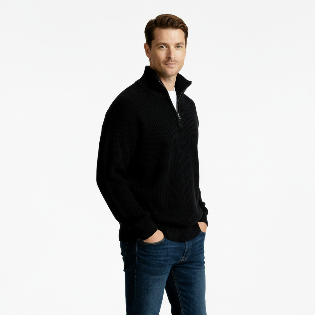 Men's Half-Zip Knitted Sweater in Soft Fabric for Casual Layering and Everyday Use