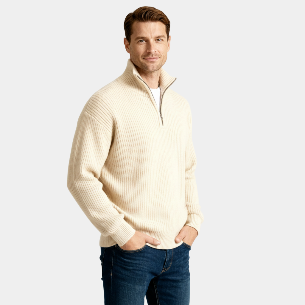 Men's Half-Zip Knitted Sweater in Soft Fabric for Casual Layering and Everyday Use