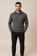 Men's Half-Zip Knit Sweater in Comfortable Fabric with High Collar for Casual Wear