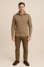 Men's Half-Zip Knit Sweater in Comfortable Fabric with High Collar for Casual Wear