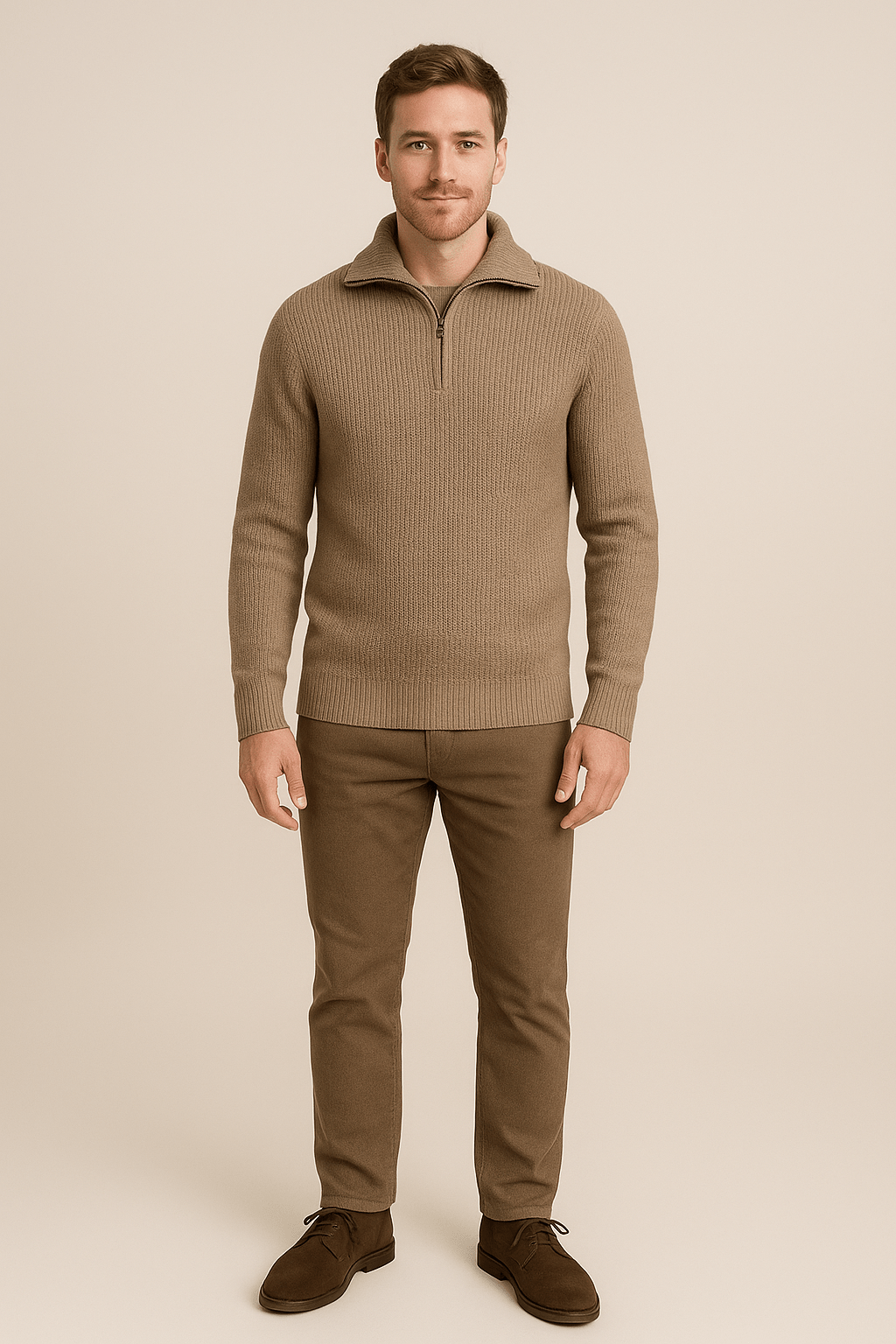Men's Half-Zip Knit Sweater in Comfortable Fabric with High Collar for Casual Wear