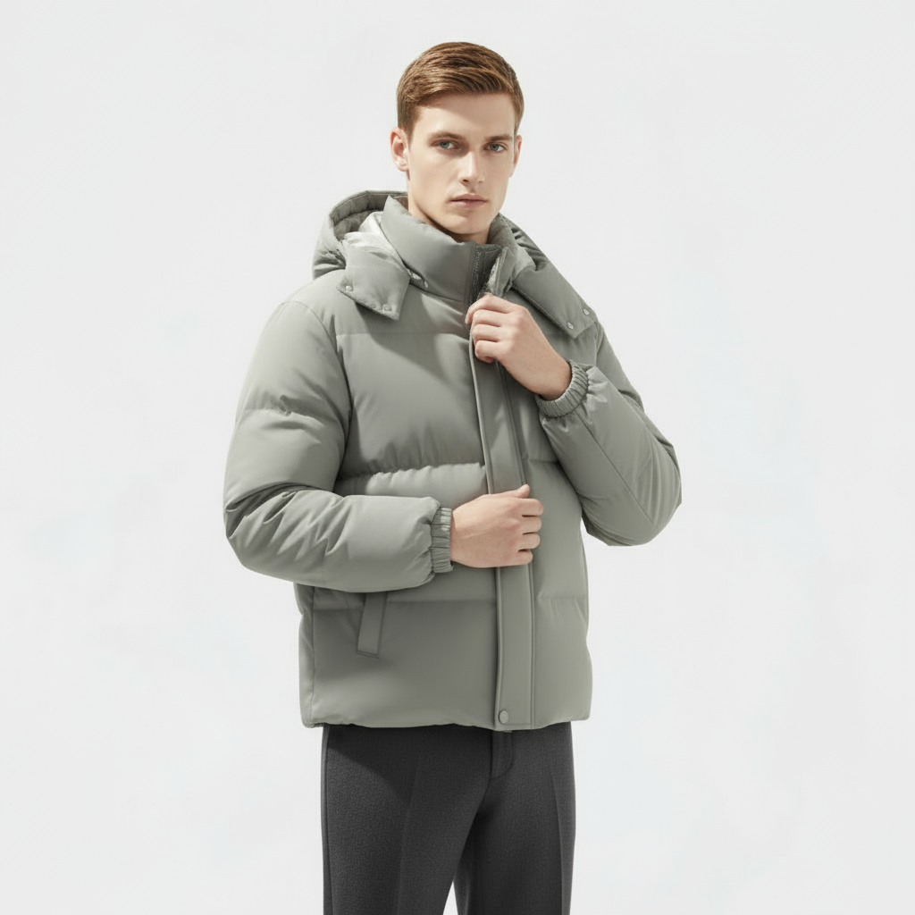 Men's Insulated Puffer Jacket - Water-Resistant Hooded Parka for Cold Weather Outdoor Activities and Travel
