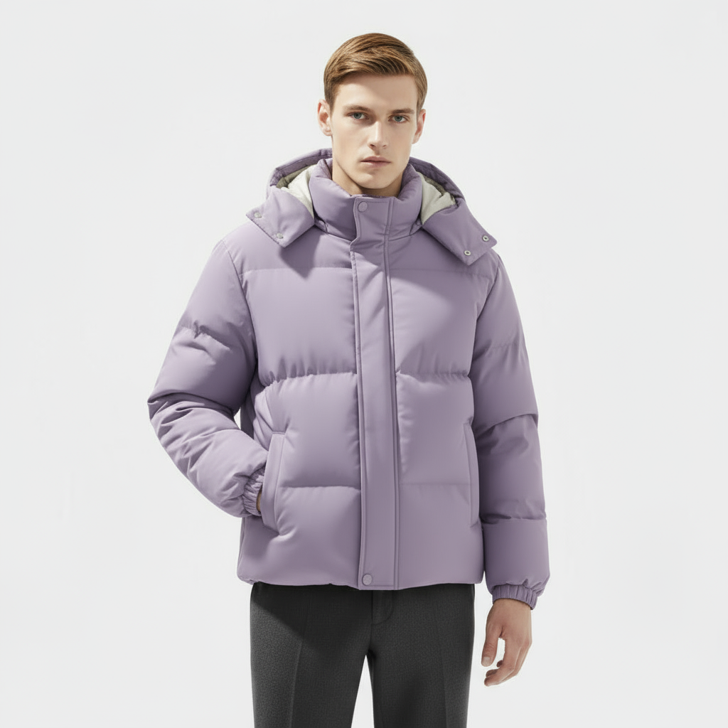 Men's Insulated Puffer Jacket - Water-Resistant Hooded Parka for Cold Weather Outdoor Activities and Travel