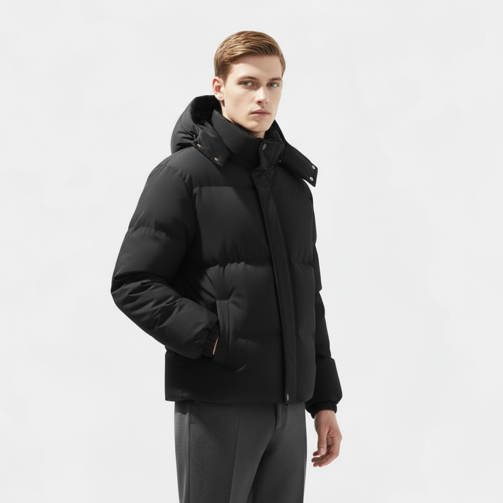 Men's Insulated Puffer Jacket - Water-Resistant Hooded Parka for Cold Weather Outdoor Activities and Travel
