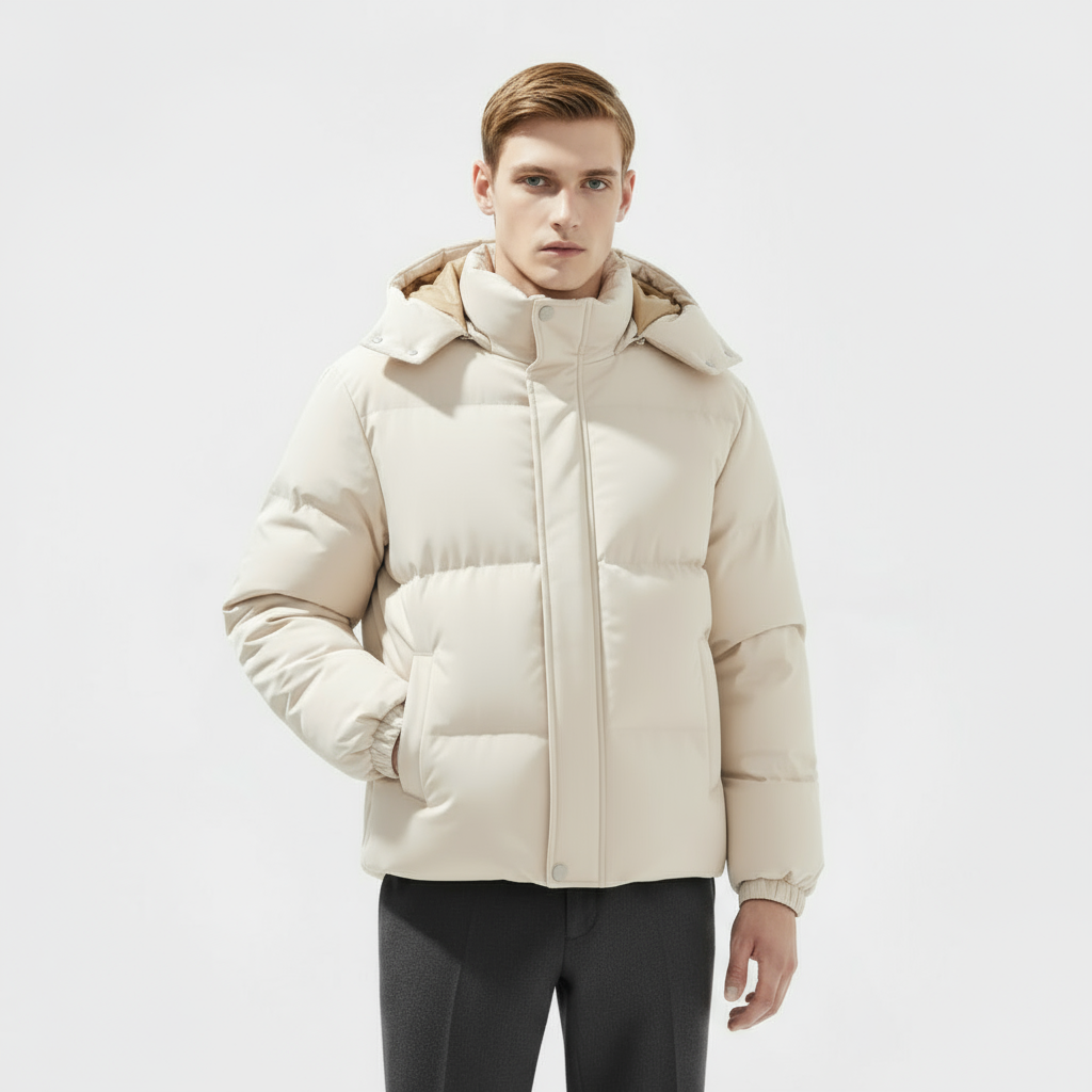 Men's Insulated Puffer Jacket - Water-Resistant Hooded Parka for Cold Weather Outdoor Activities and Travel