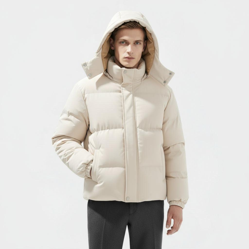 Men's Insulated Puffer Jacket - Water-Resistant Hooded Parka for Cold Weather Outdoor Activities and Travel
