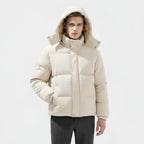Men's Insulated Puffer Jacket - Water-Resistant Hooded Parka for Cold Weather Outdoor Activities and Travel