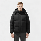 Men's Insulated Puffer Jacket - Water-Resistant Hooded Parka for Cold Weather Outdoor Activities and Travel