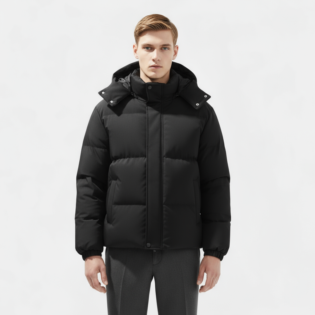 Men's Insulated Puffer Jacket - Water-Resistant Hooded Parka for Cold Weather Outdoor Activities and Travel