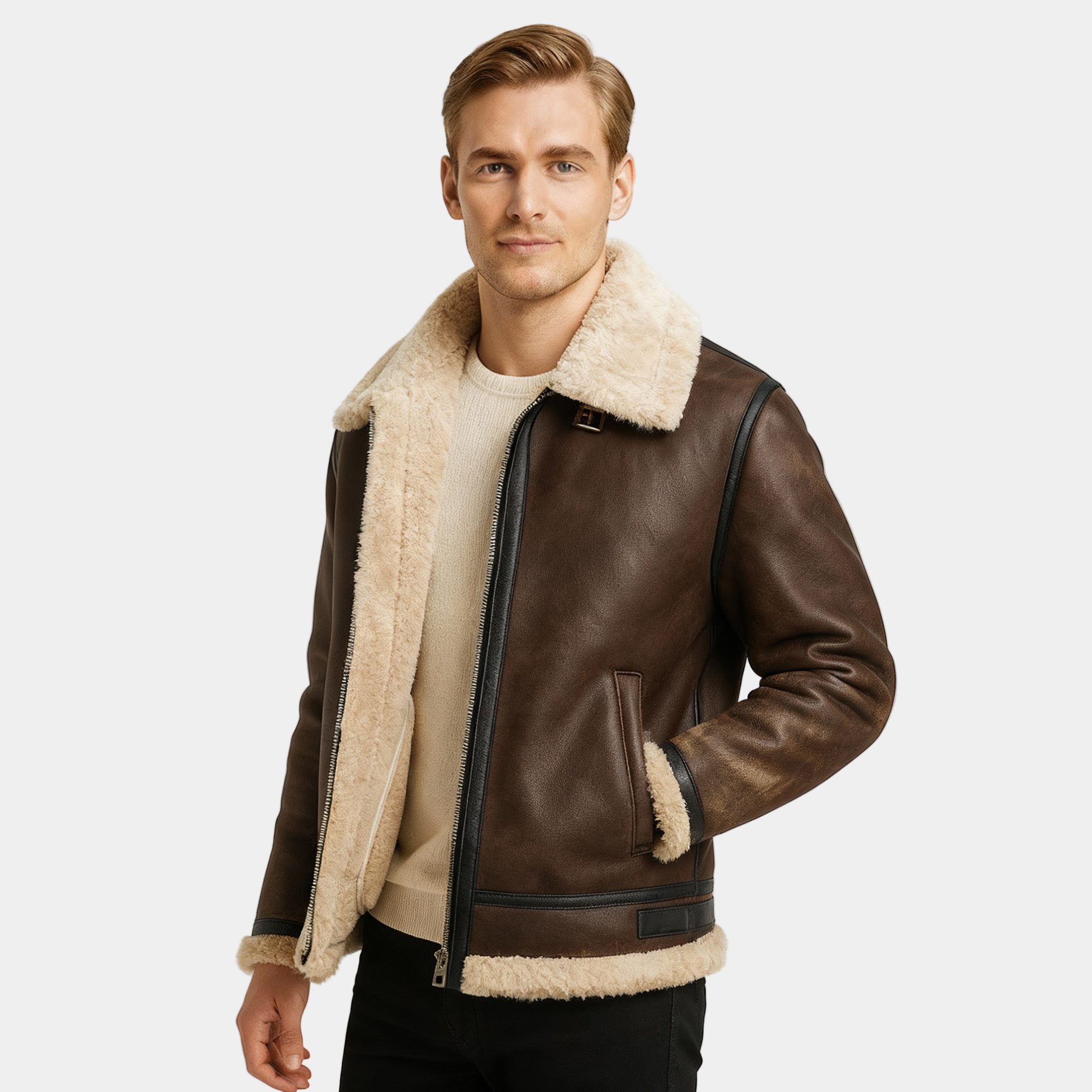 Men's Genuine Leather Aviator Jacket - Classic Design for Casual Wear and Outdoor Activities