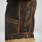Men's Leather Aviator Jacket with Shearling Collar for Casual Wear