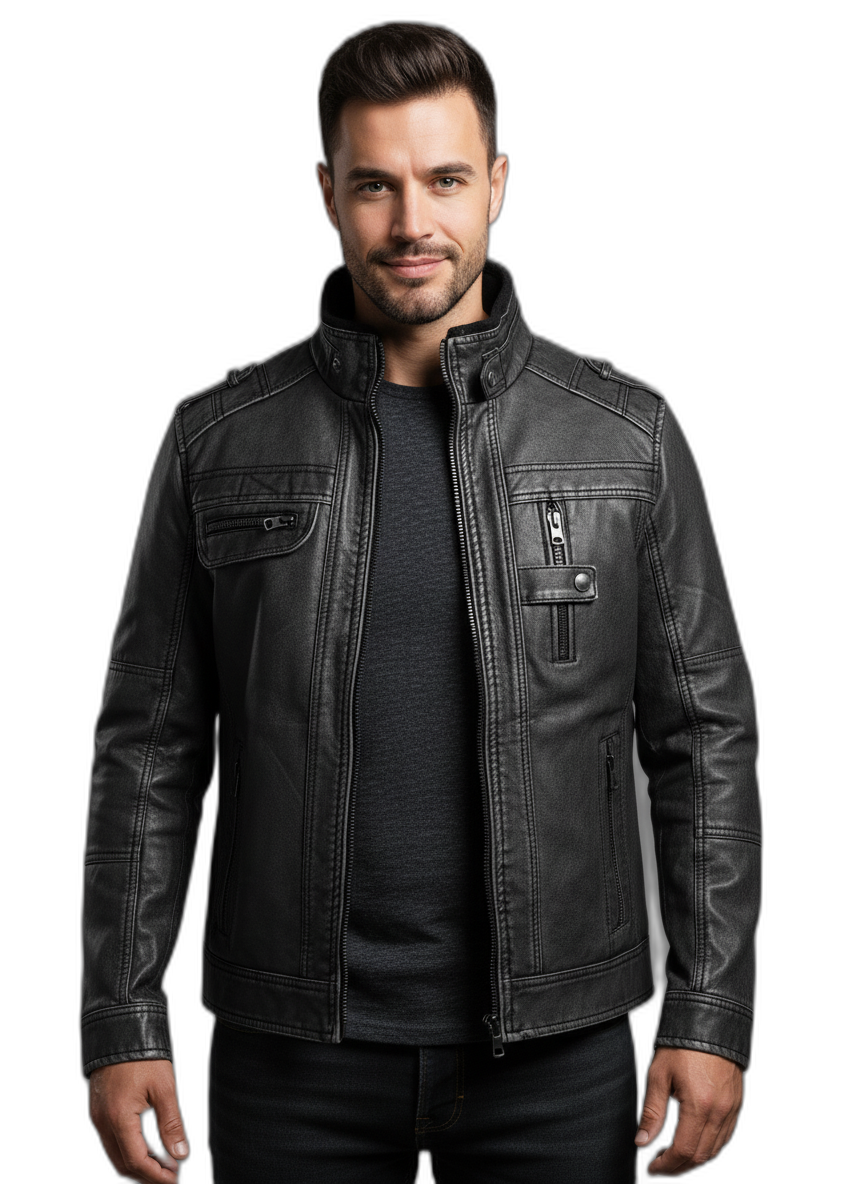 Men's Leather Jacket - Classic Design - Versatile Outerwear for Casual and Formal Occasions