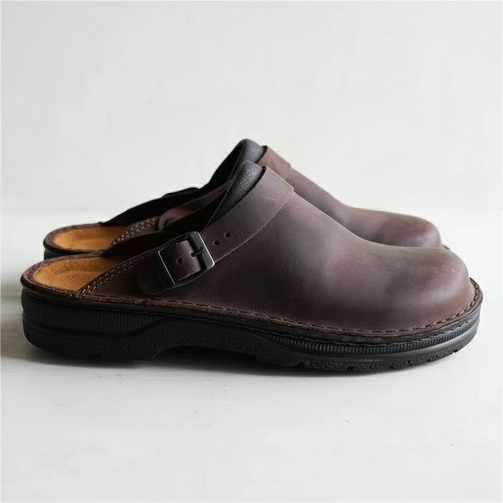 Men's Leather Slip-On Clogs | Orthopaedic Design | Comfortable Everyday Footwear for Casual Use