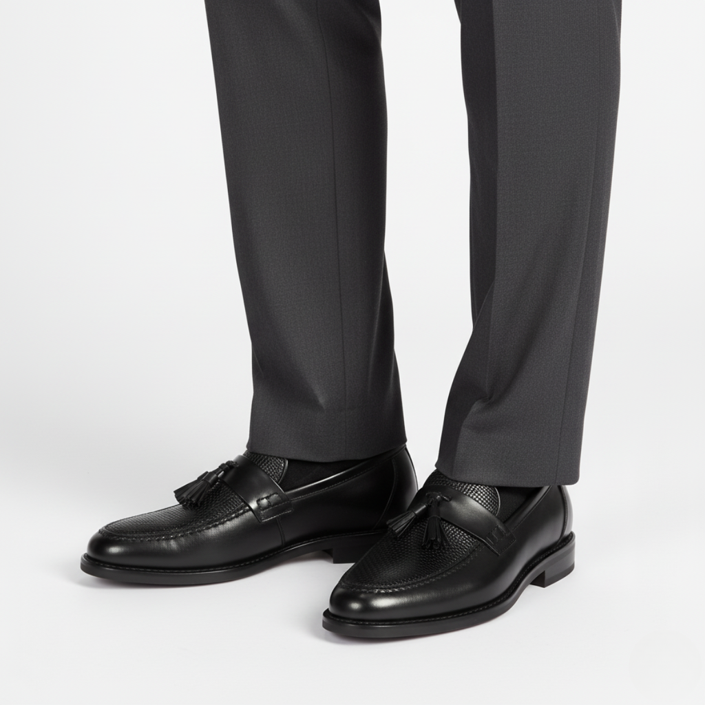 Men's Black Leather Tassel Loafers - Formal and Casual Dress Shoes for Versatile Wear