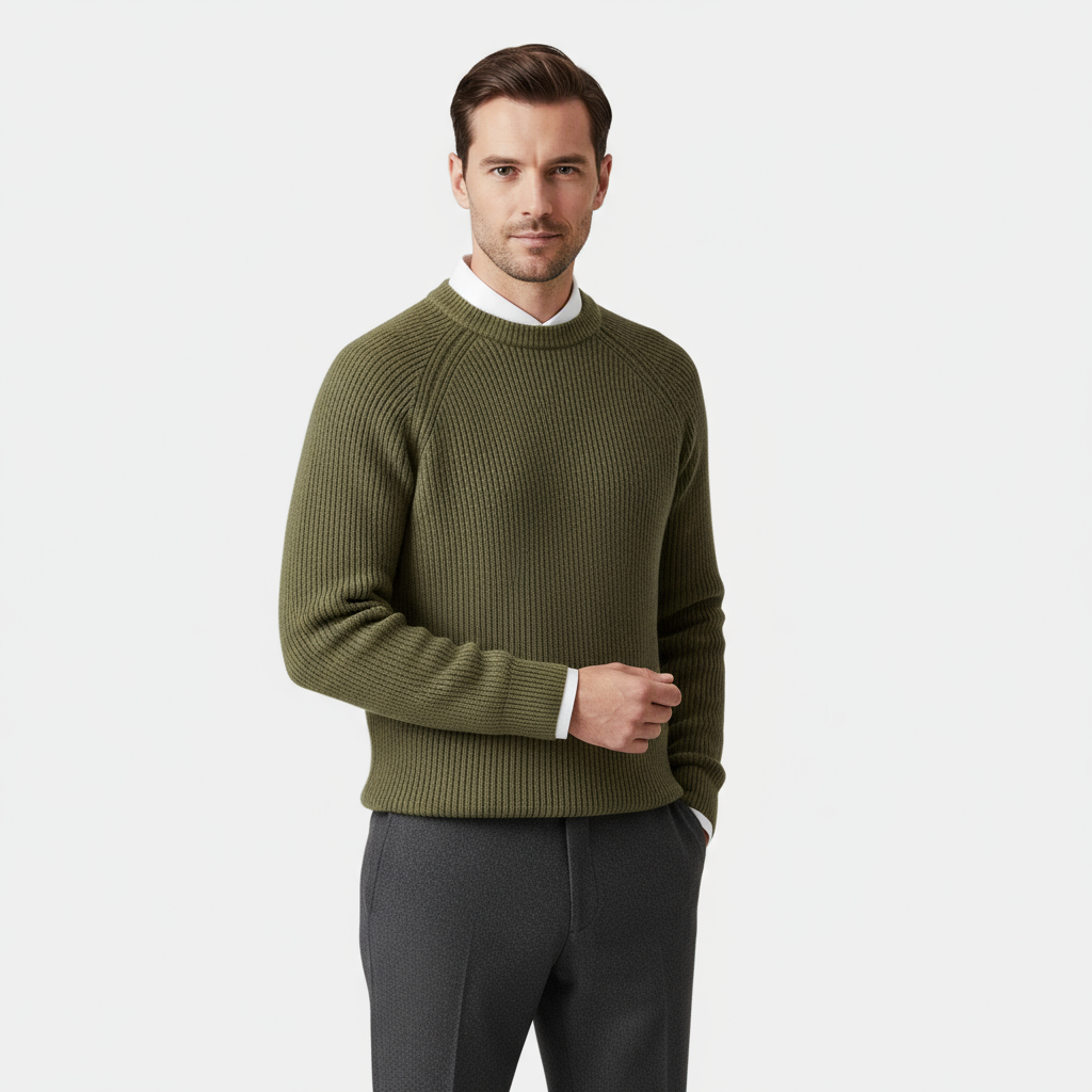 Men's Merino Wool Crew Neck Sweater - Raglan Sleeve Design for Casual Wear - Available in Multiple Sizes