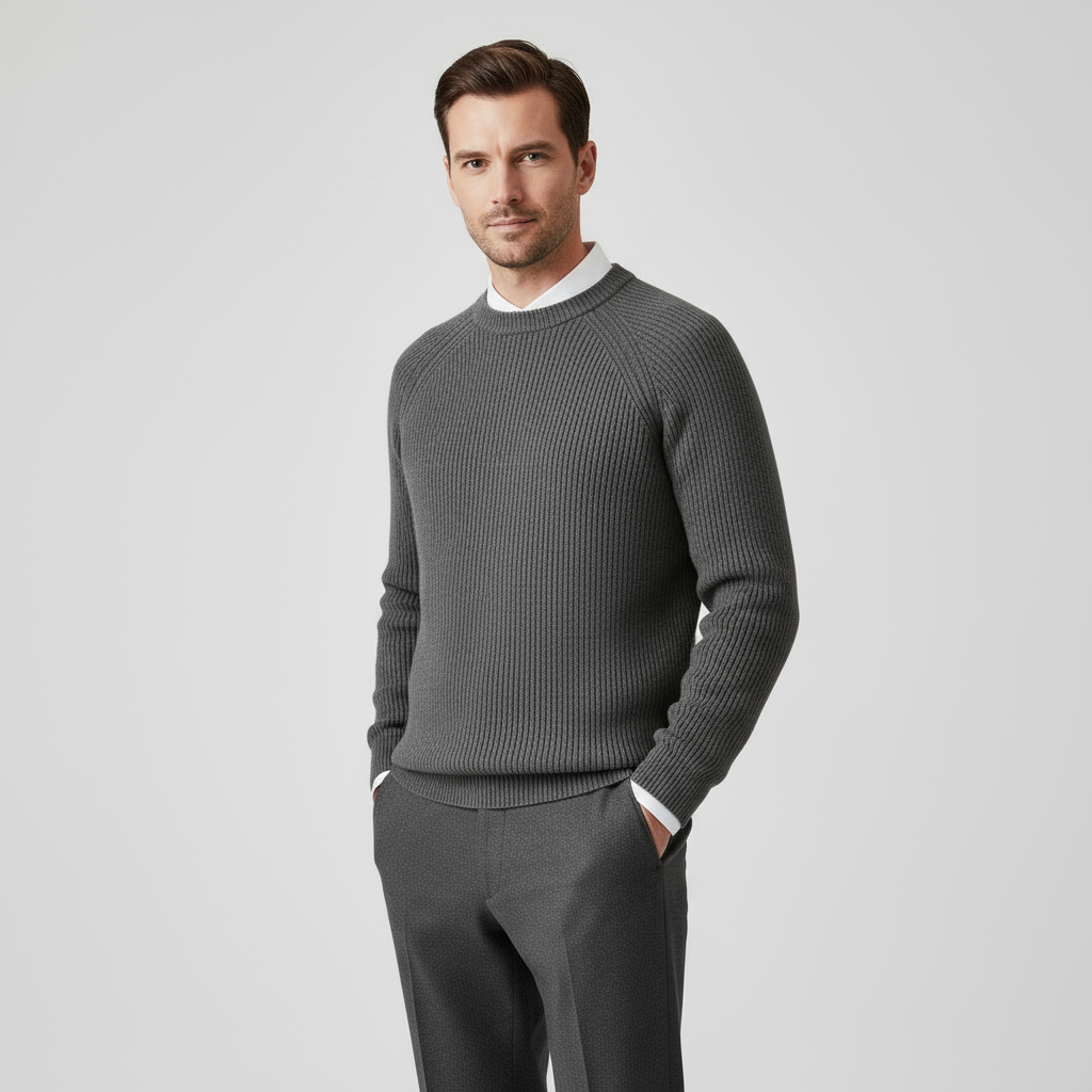 Men's Merino Wool Crew Neck Sweater - Raglan Sleeve Design for Casual Wear - Available in Multiple Sizes