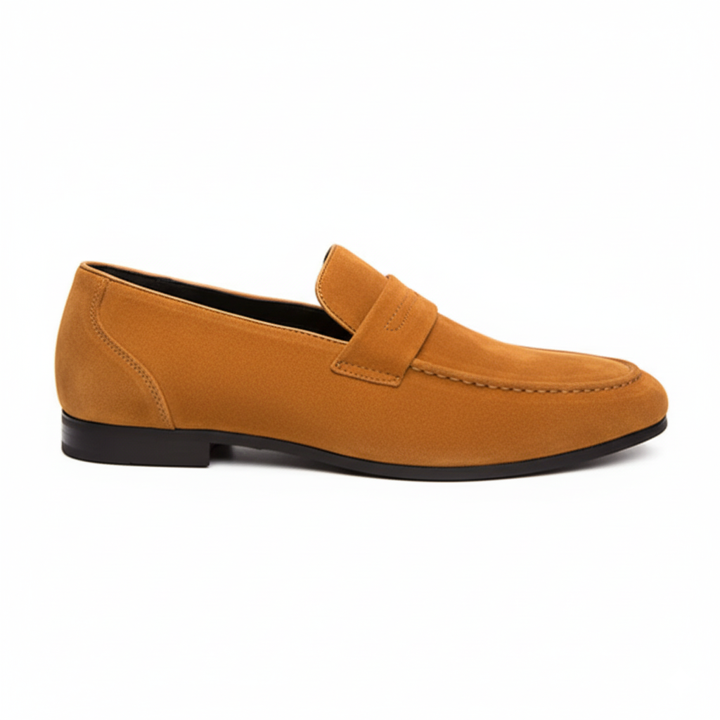 Men's Khaki Suede Penny Loafers - Casual Everyday Footwear for Stylish Comfort