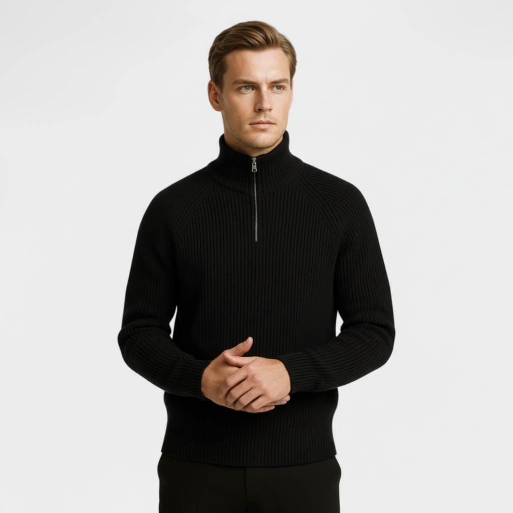 Men's Ribbed Half-Zip Sweater - Cozy Knit Pullover for Casual Layering and Everyday Wear