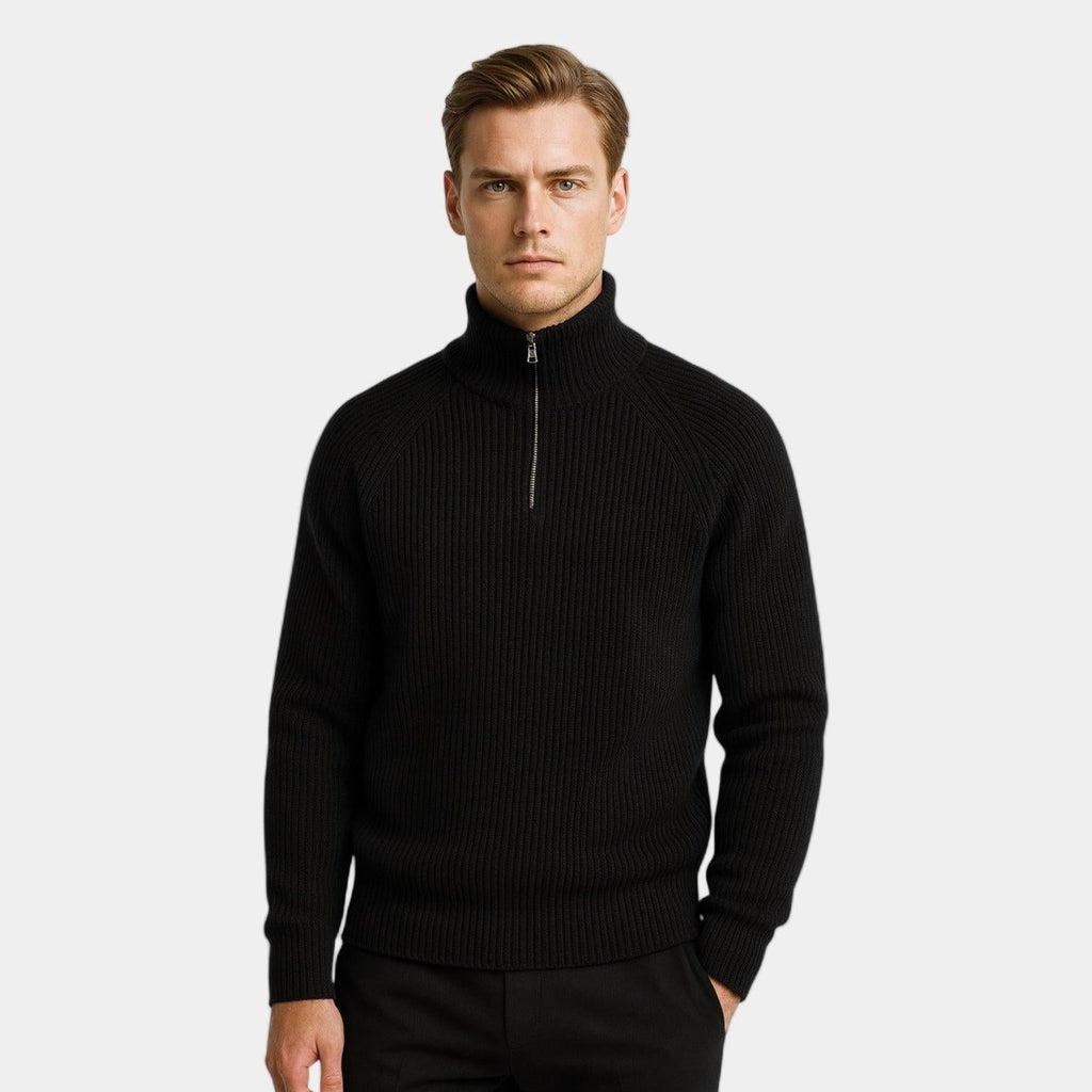 Men's Ribbed Half-Zip Sweater - Cozy Knit Pullover for Casual Layering and Everyday Wear