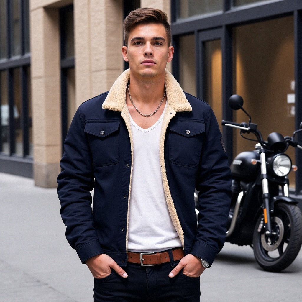 Men's Sherpa-Lined Winter Jacket | Warm Cozy Outerwear for Cold Weather | Insulated Casual Style