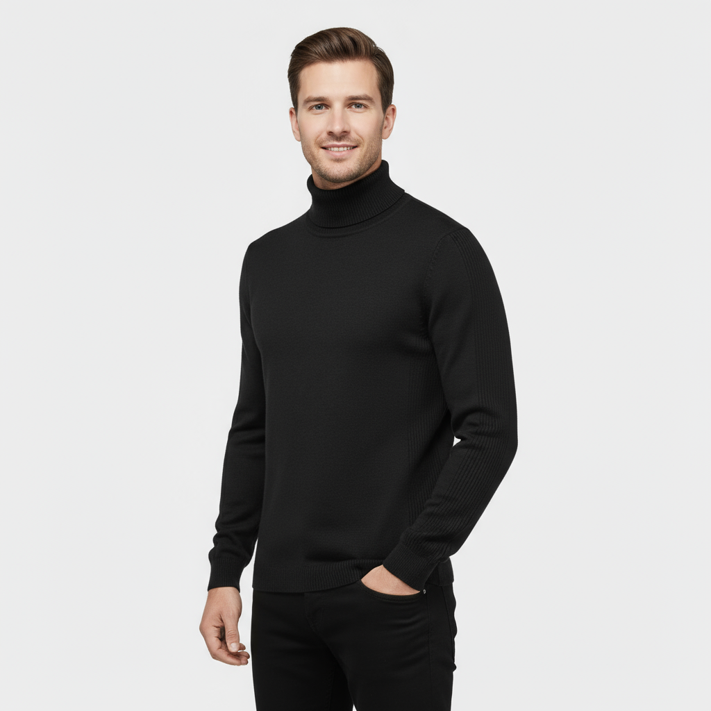 Slim Fit Ribbed Cotton-Blend Turtleneck Sweater for Casual or Smart-Casual Wear
