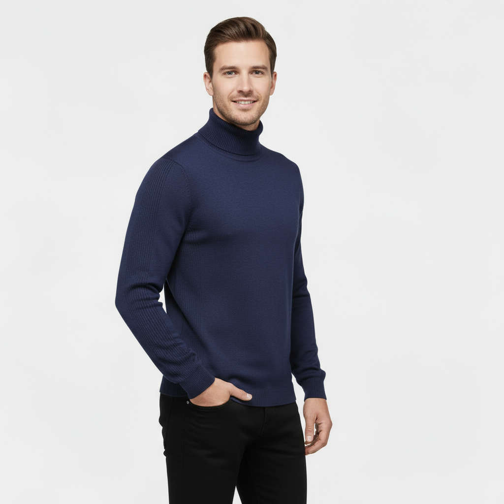 Slim Fit Ribbed Cotton-Blend Turtleneck Sweater for Casual or Smart-Casual Wear