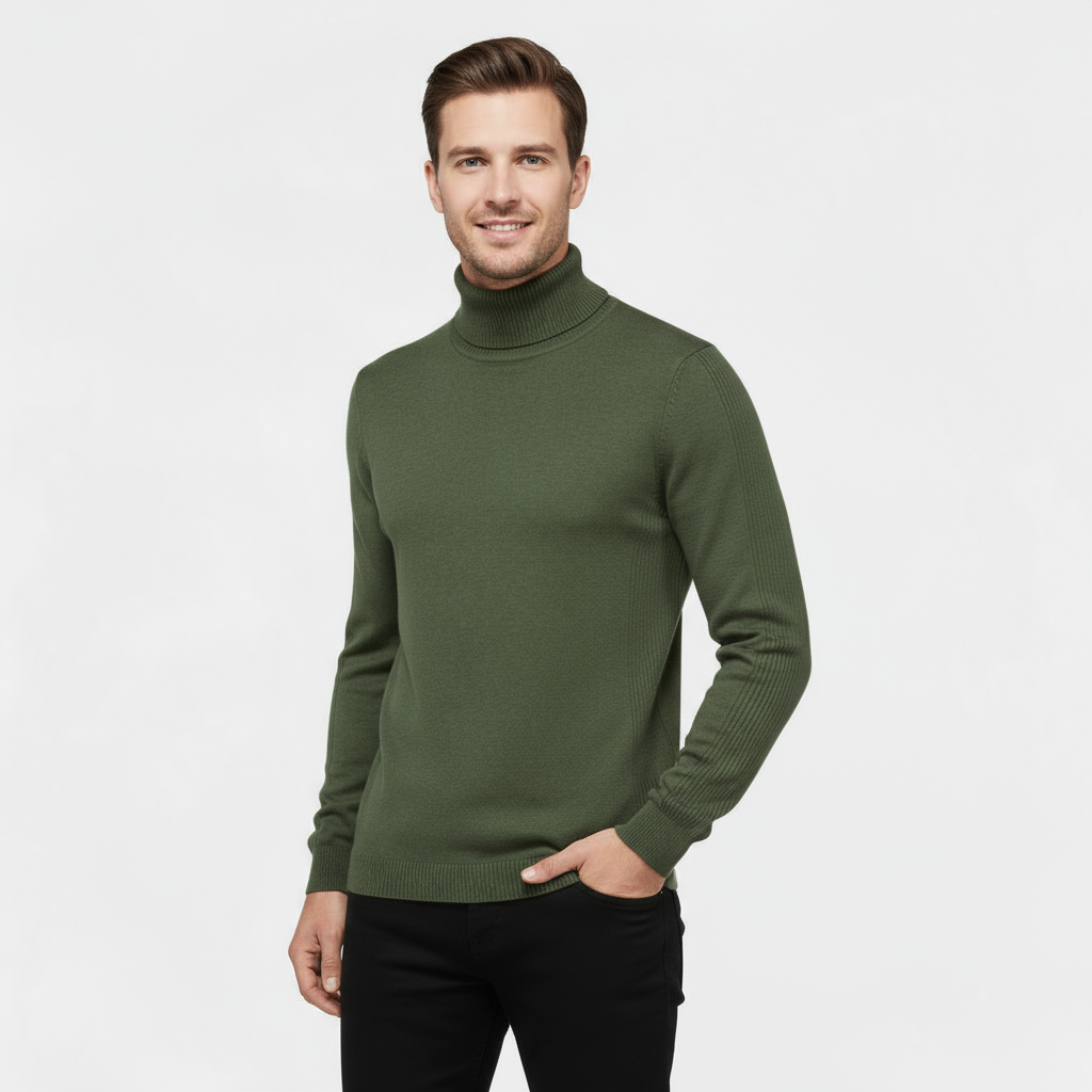 Slim Fit Ribbed Cotton-Blend Turtleneck Sweater for Casual or Smart-Casual Wear