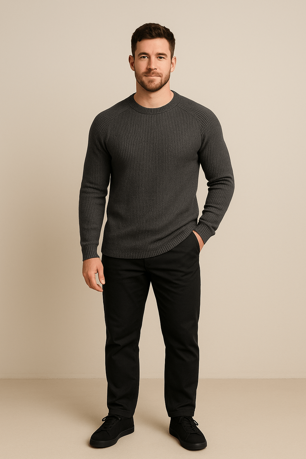 Men's Slim Fit Ribbed Knit Crewneck Sweater - Comfortable Fabric for Casual Wear - Versatile Style for Everyday Use