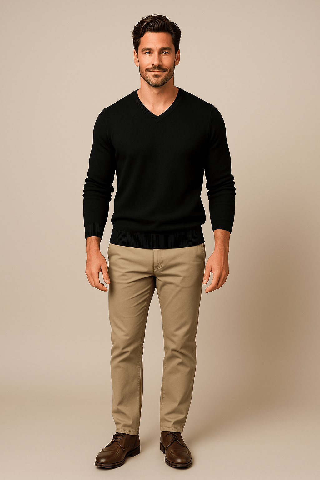 Men's V-Neck Slim Fit Sweater - Knitted Cotton Blend - Casual Wear - Comfortable Lightweight Design