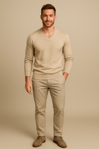Men's V-Neck Slim Fit Sweater - Knitted Cotton Blend - Casual Wear - Comfortable Lightweight Design