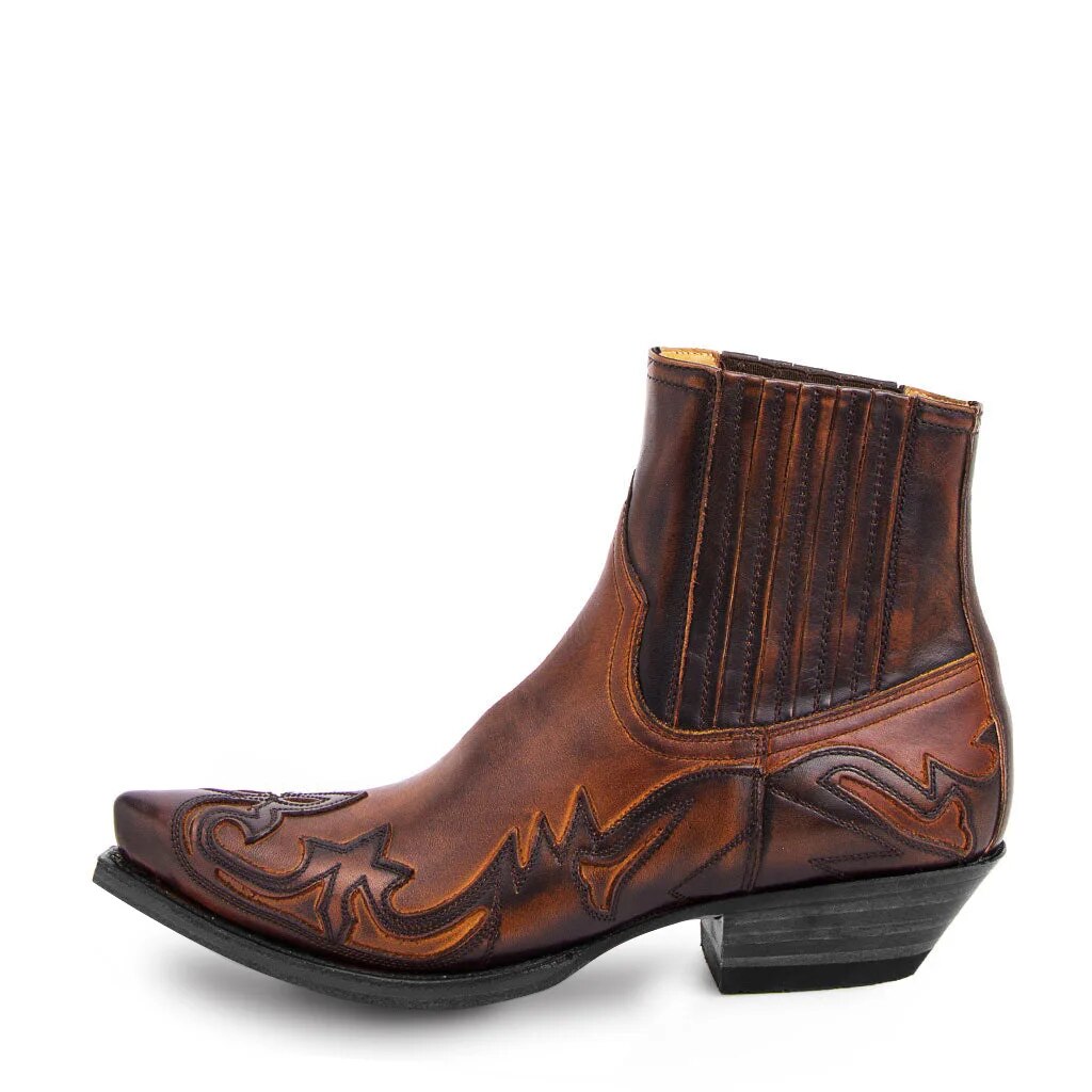 Men's Leather Vintage Cowboy Boots with Stitching | Western Footwear for Casual and Formal Occasions