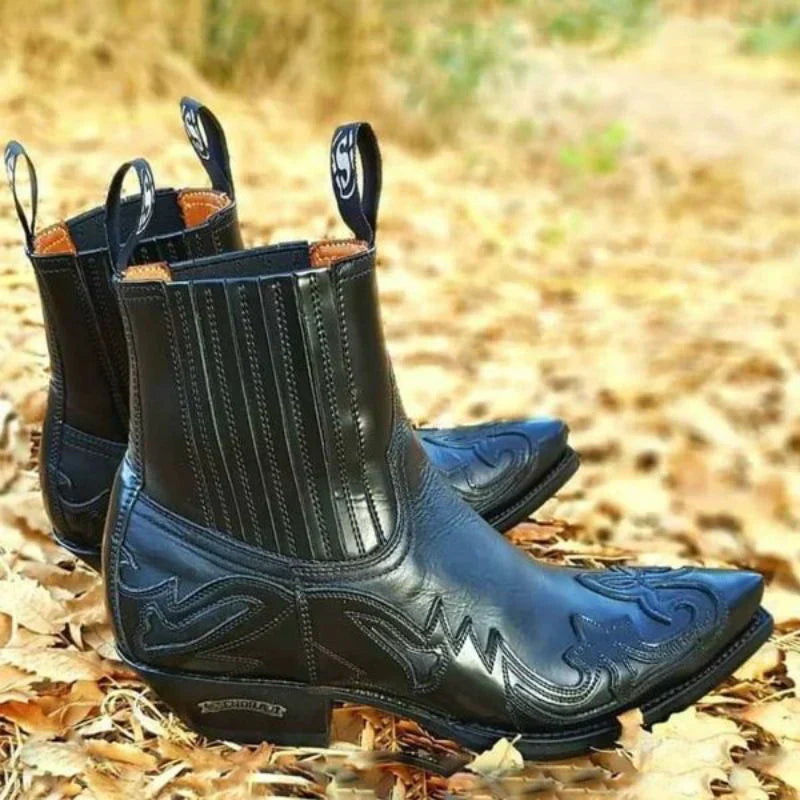 Men's Leather Vintage Cowboy Boots with Stitching | Western Footwear for Casual and Formal Occasions