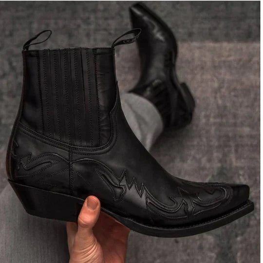 Men's Leather Vintage Cowboy Boots with Stitching | Western Footwear for Casual and Formal Occasions