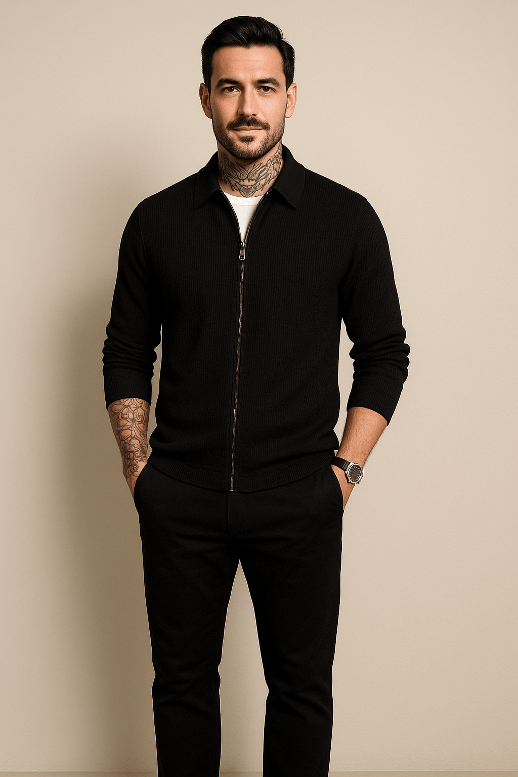 Men's Waffle Knit Zip-Up Sweater | Casual Layering | Modern Fit | Cool Weather Essential