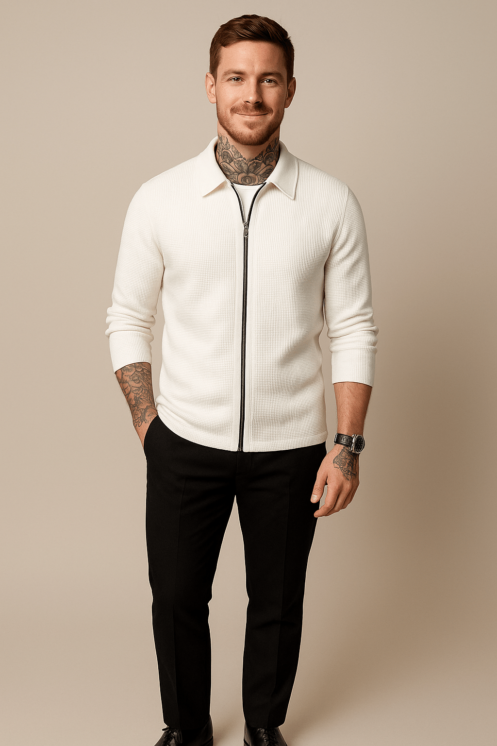 Men's Waffle Knit Zip-Up Sweater | Casual Layering | Modern Fit | Cool Weather Essential