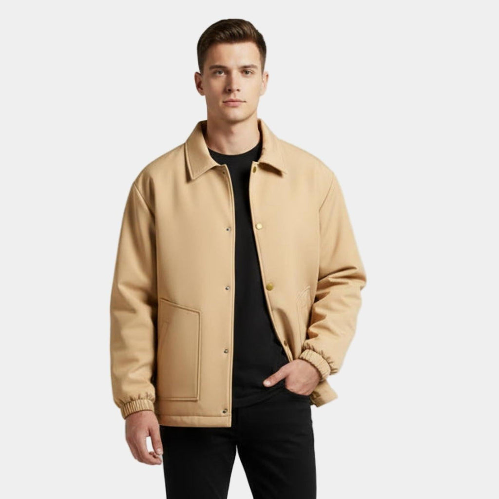 Men's Waterproof Twill Harrington Jacket with Fleece Lining for Casual and Outdoor Use
