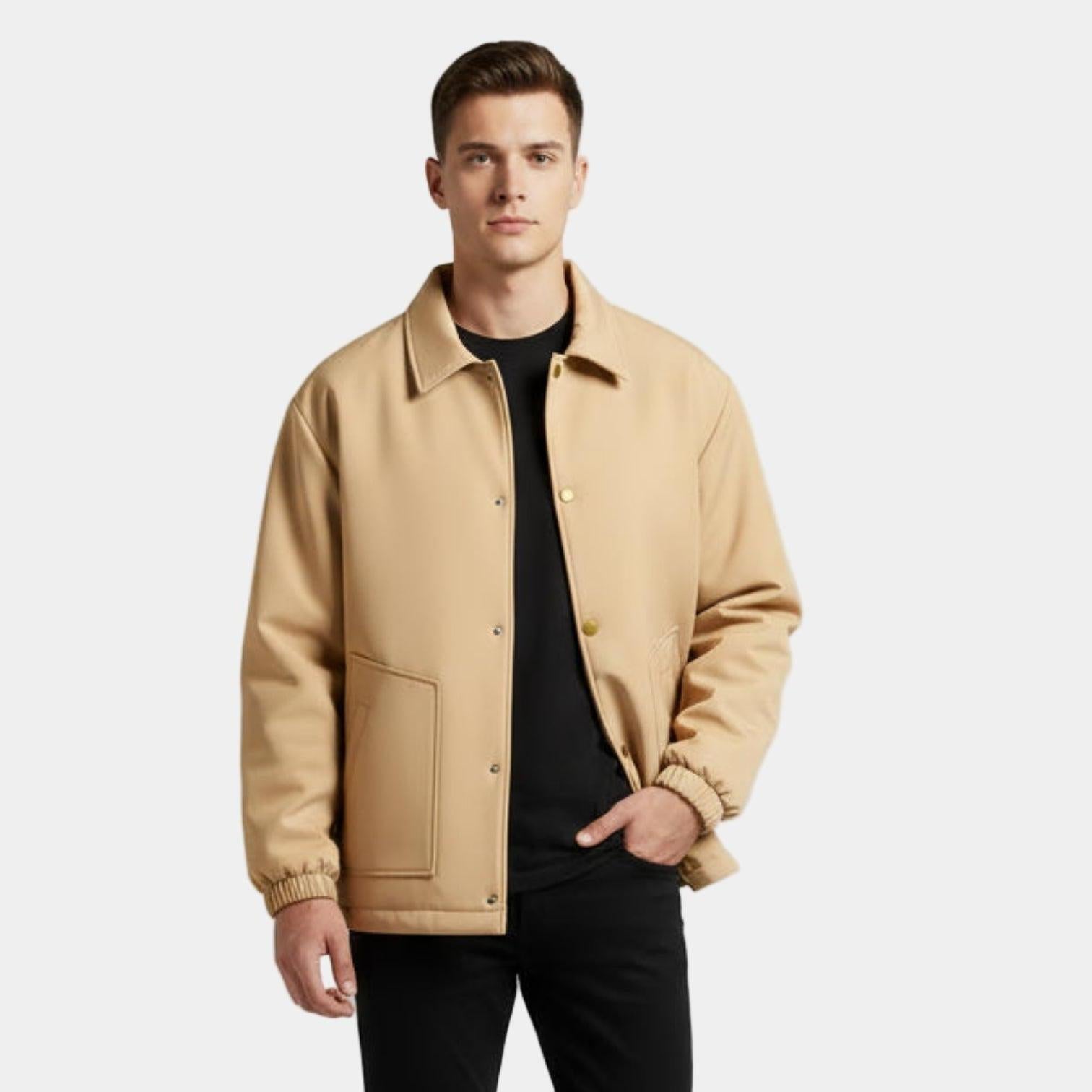 Men's Waterproof Twill Harrington Jacket with Fleece Lining for Casual and Outdoor Use