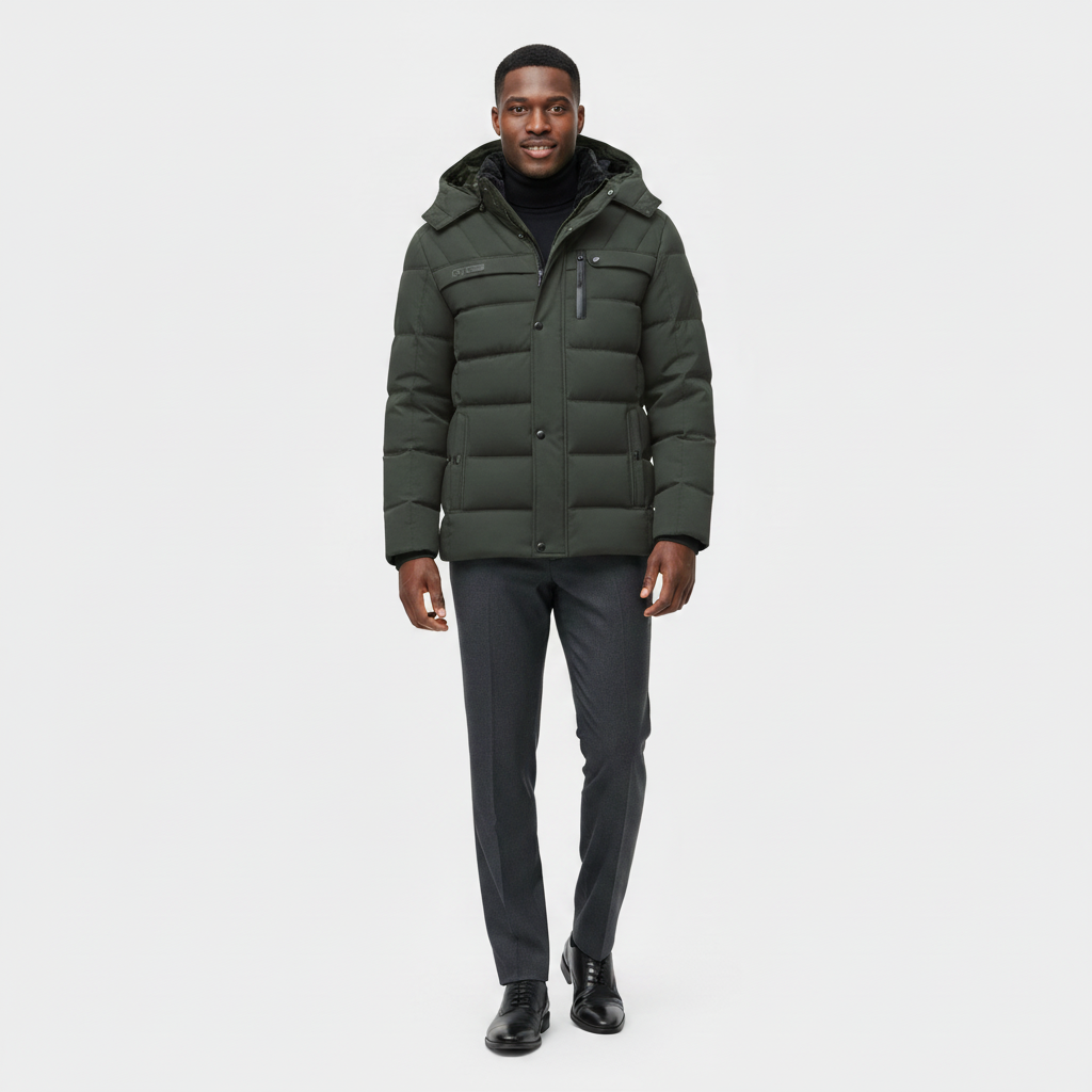 Men's Winter Puffer Coat with Fleece Lining | Longline Design for Cold Weather Outdoor Activities