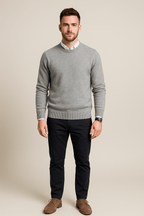 Men's Wool Blend Crew Neck Sweater - Ribbed Cuffs and Hem - Casual Everyday Wear for Comfort and Style