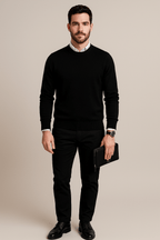 Men's Wool Blend Crew Neck Sweater - Ribbed Cuffs and Hem - Casual Everyday Wear for Comfort and Style