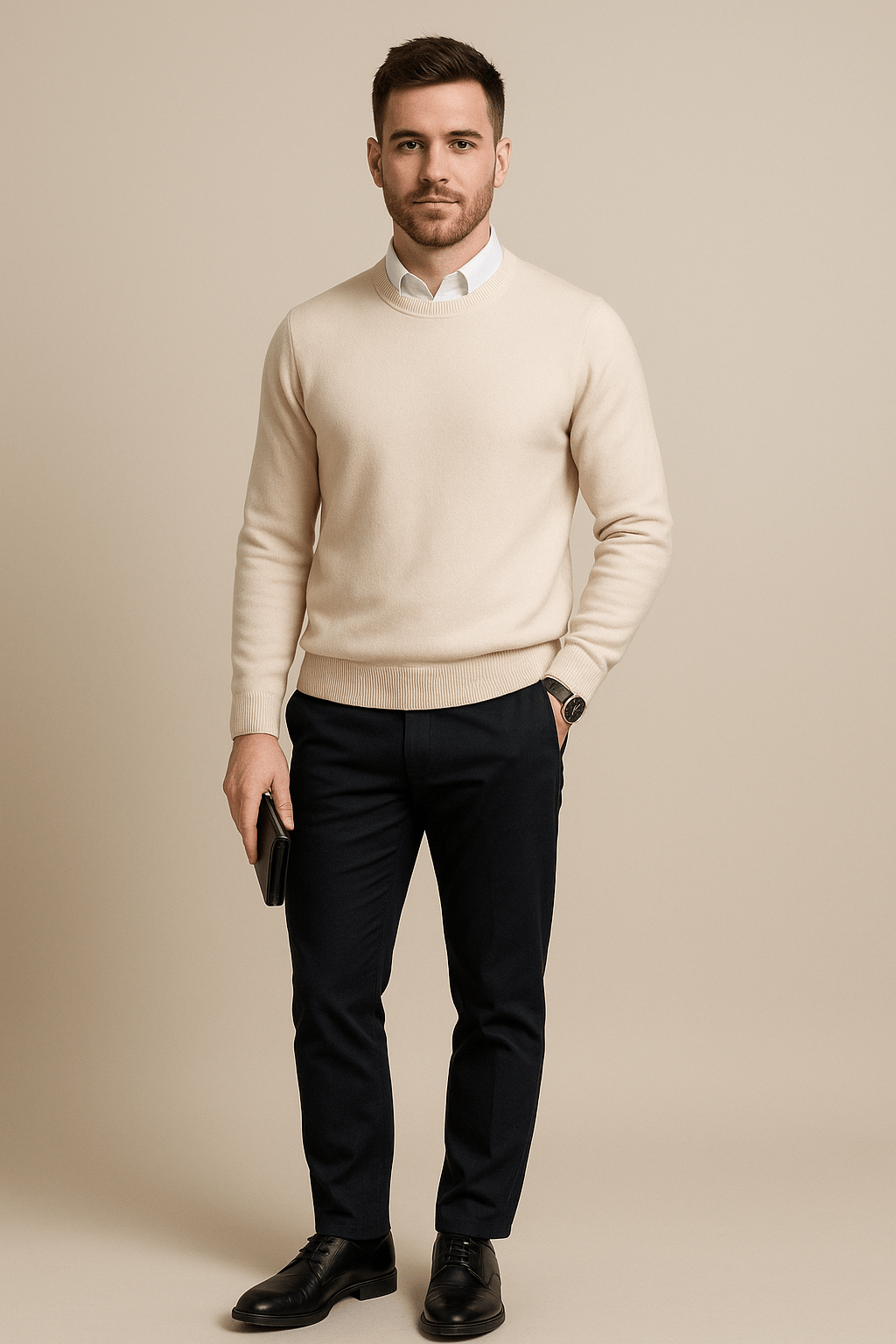 Men's Wool Blend Crew Neck Sweater - Ribbed Cuffs and Hem - Casual Everyday Wear for Comfort and Style