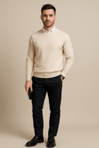 Men's Wool Blend Crew Neck Sweater - Ribbed Cuffs and Hem - Casual Everyday Wear for Comfort and Style