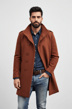 Men's Wool Trench Coat - Tailored Fit, Classic Design for Formal and Casual Wear