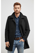 Men's Wool Trench Coat - Tailored Fit, Classic Design for Formal and Casual Wear