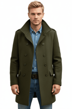 Men's Wool Trench Coat - Tailored Fit, Classic Design for Formal and Casual Wear