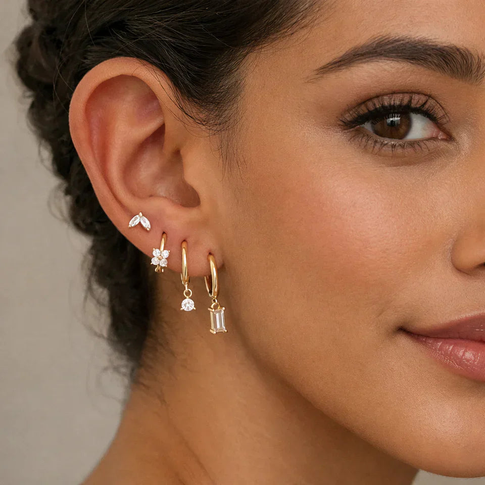 Dainty Flower Lantern Earrings Quartet Set